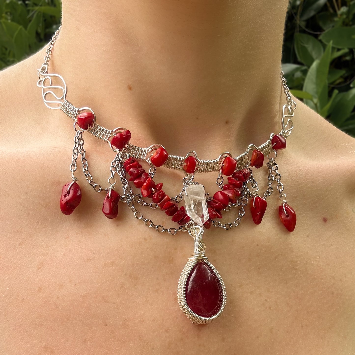 Red Agate Quartz Necklace