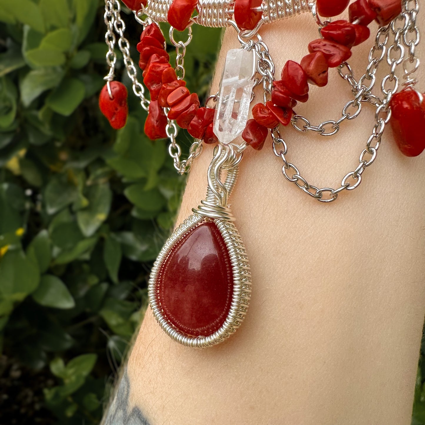 Red Agate Quartz Necklace