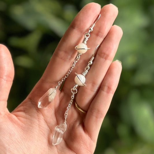 Saturn Earrings | Rose Quartz & Quartz