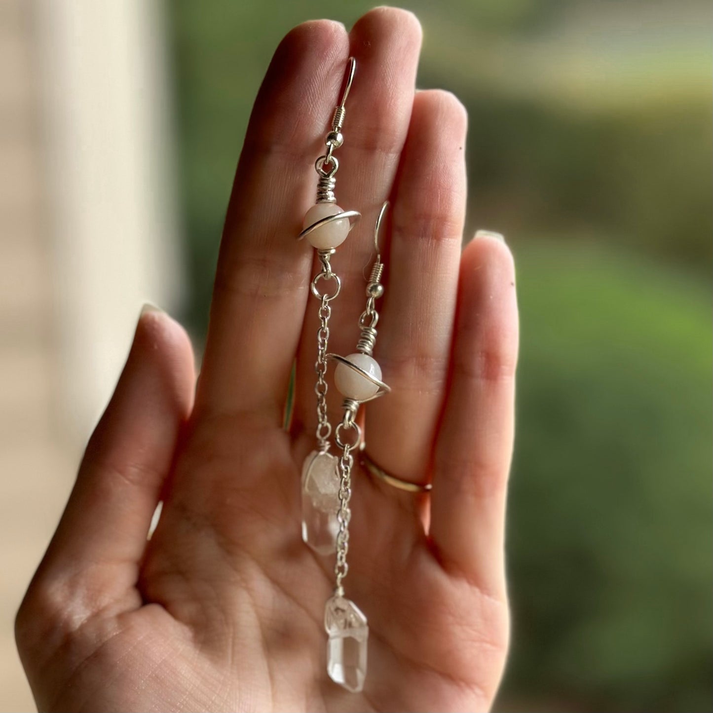 Saturn Earrings | Rose Quartz & Quartz