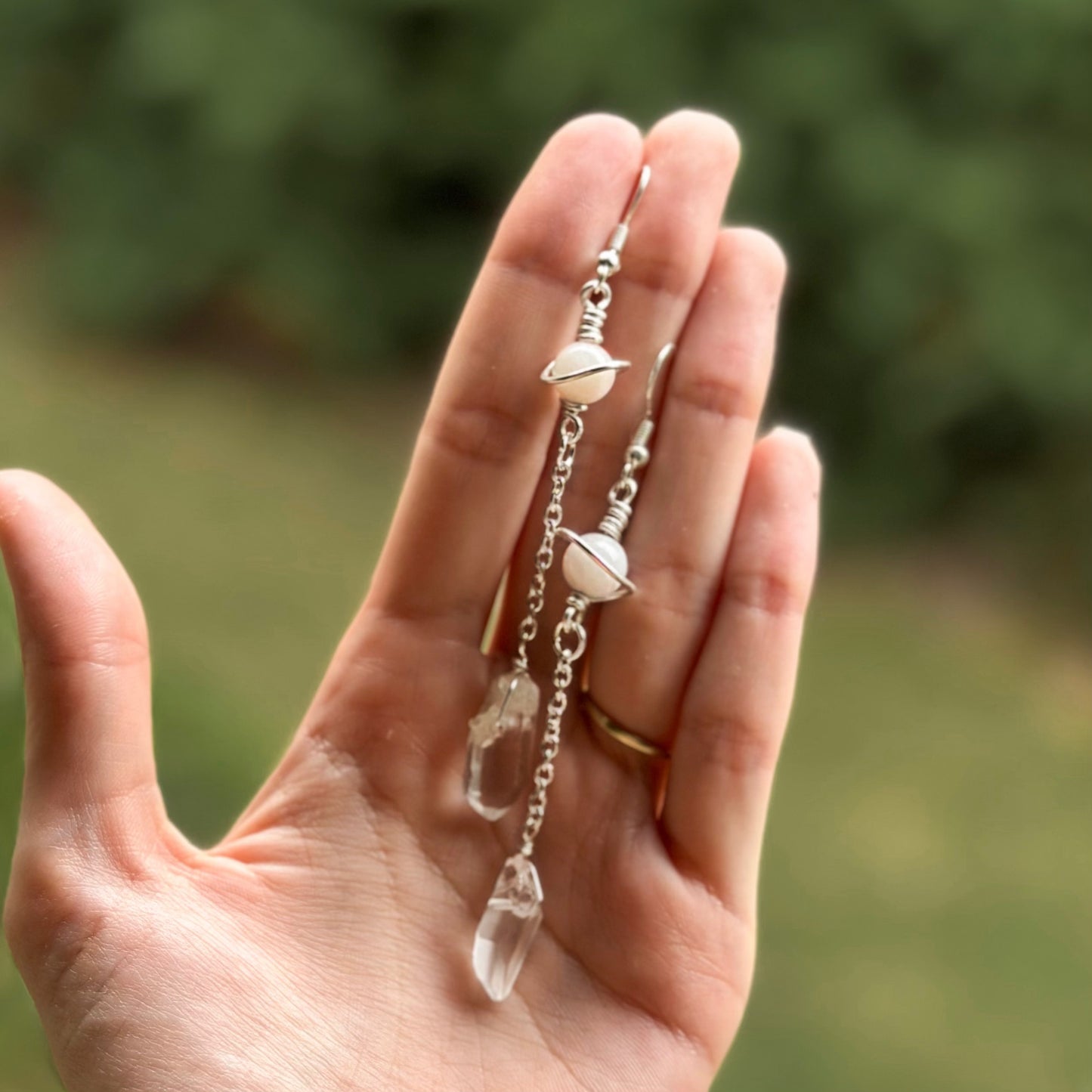 Saturn Earrings | Rose Quartz & Quartz