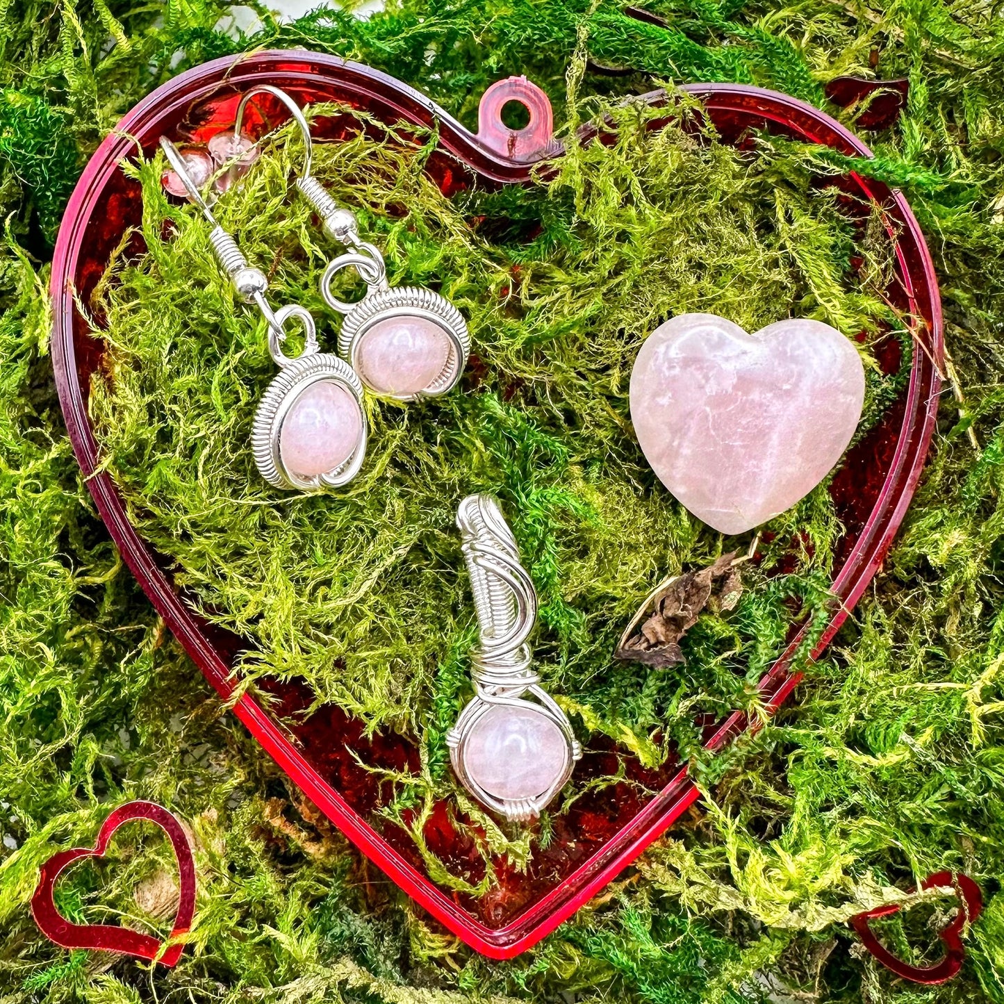 Rose Quartz Mini Heart | Silver