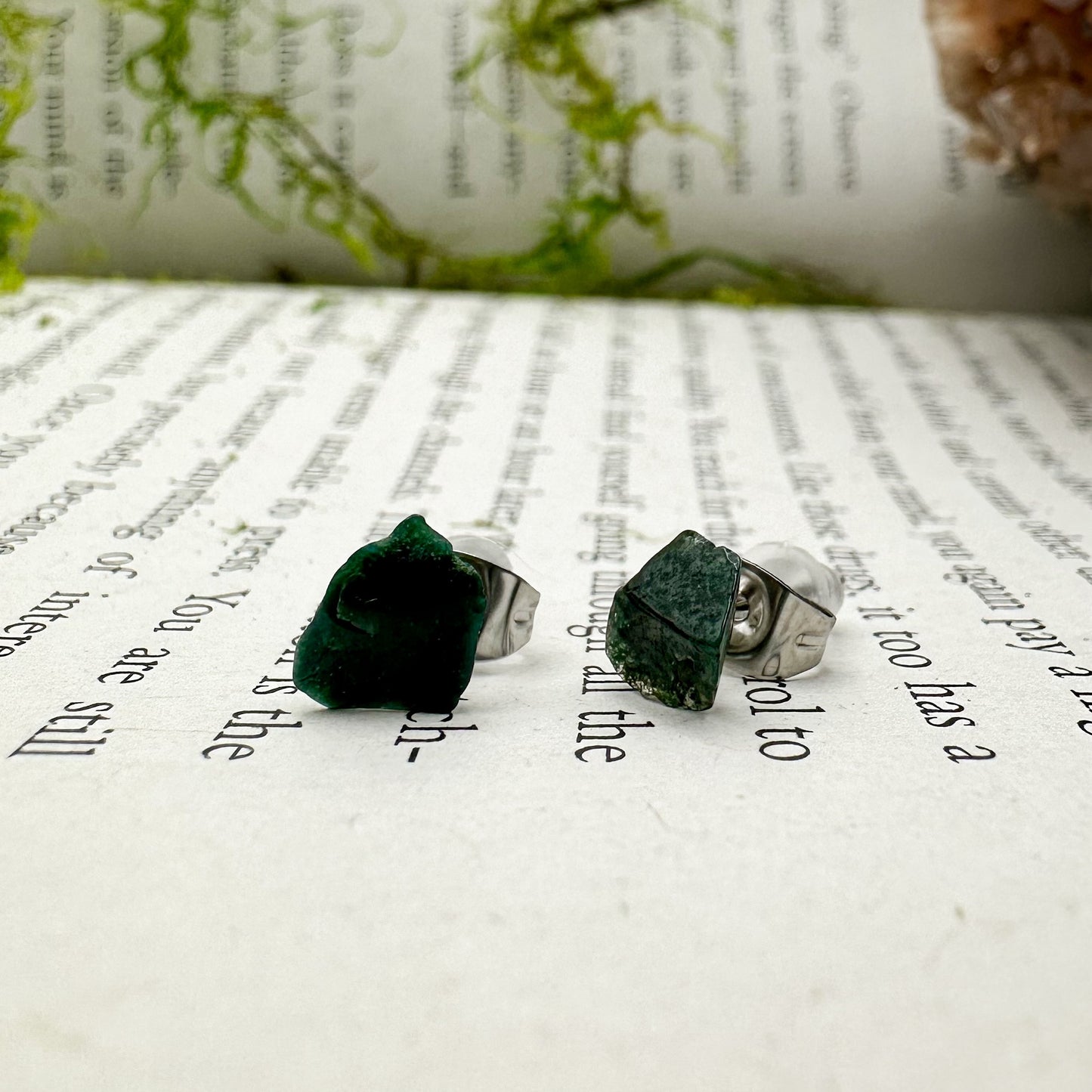 Moss Agate Stud Earrings