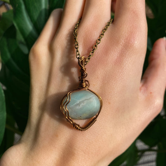 Amazonite Antique Brass Pendant