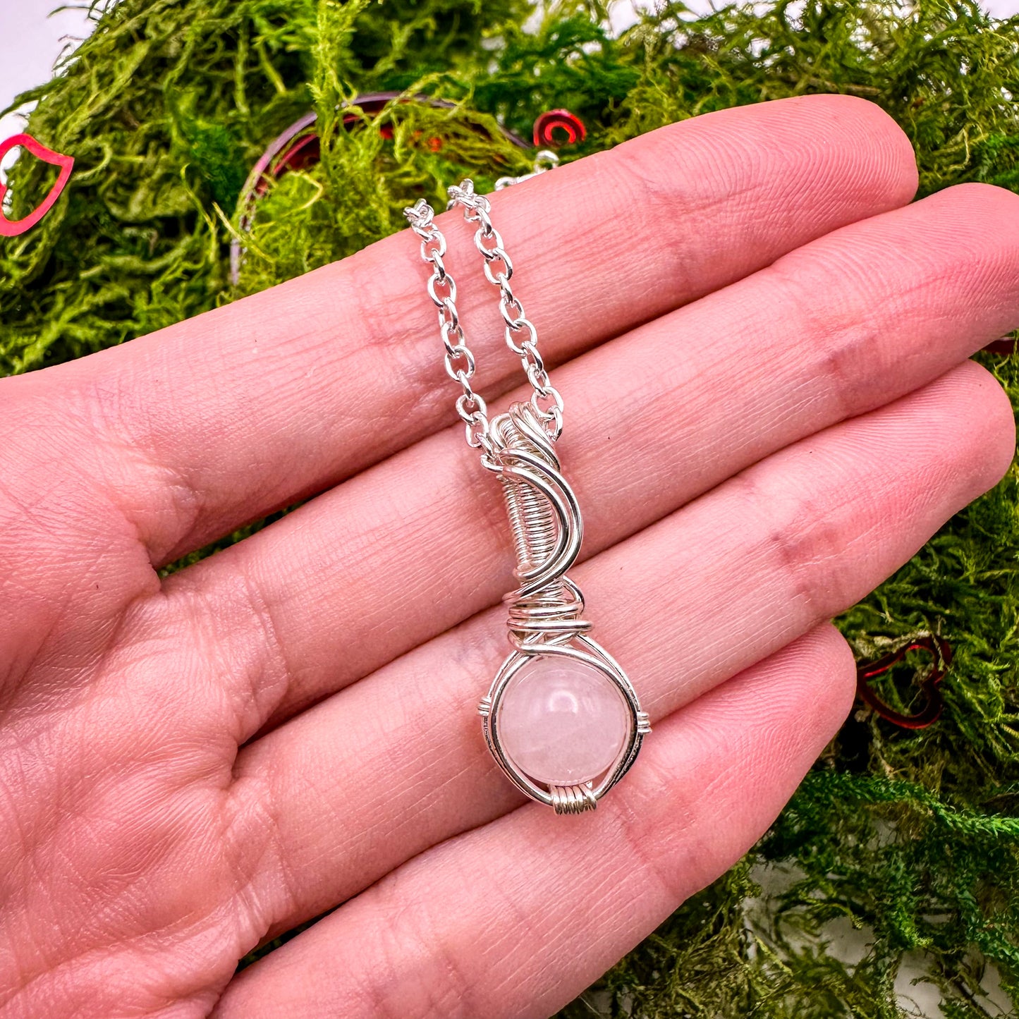 Rose Quartz Mini Heart | Silver