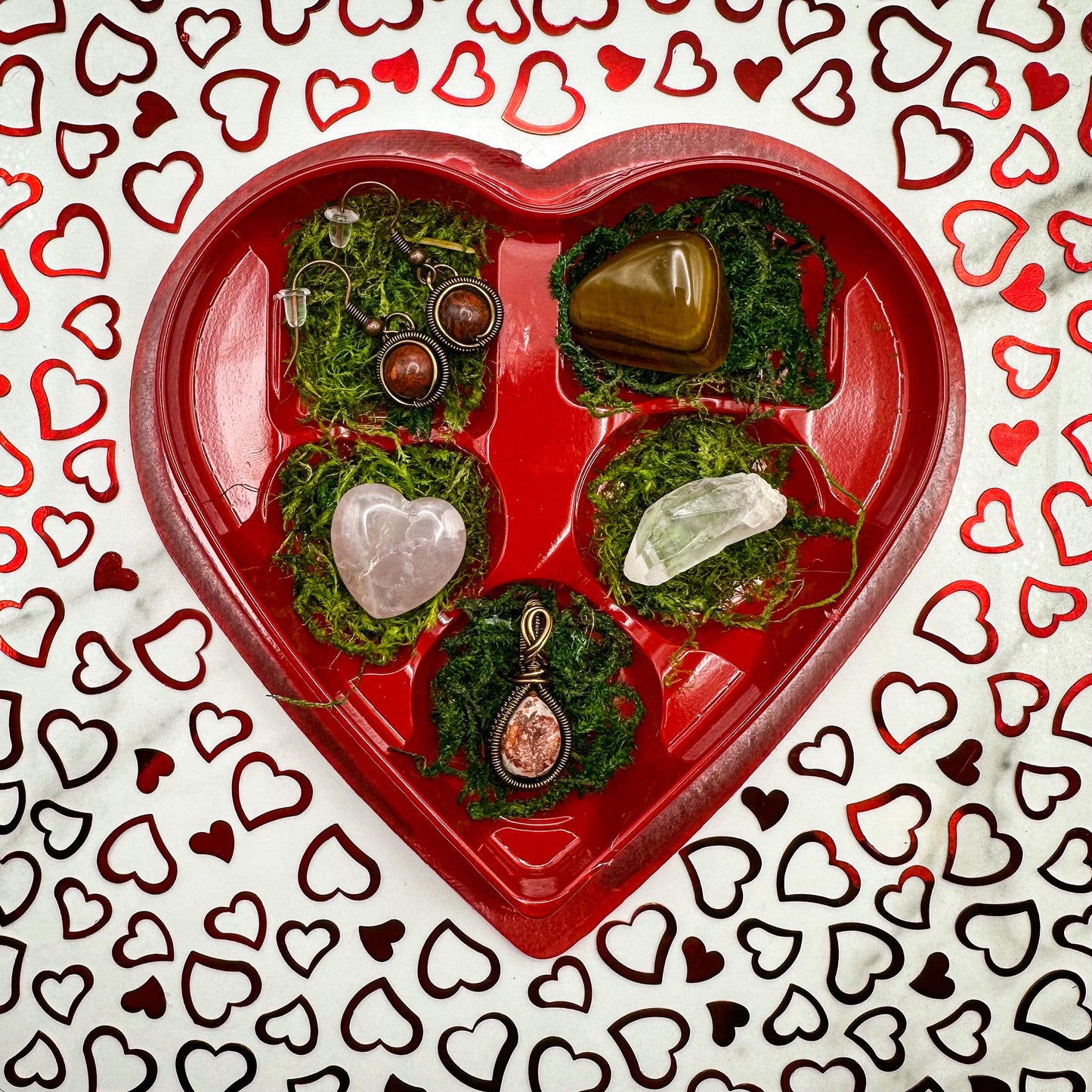 Rhodonite Heart Box | Antique Brass